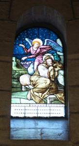 Stained glass depiction of Joseph's encounter with God's angel. The Church of St. Joseph, Nazareth, Israel. 2014.